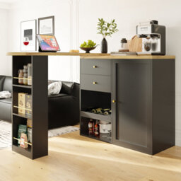 Abrihome Swivel Bar Table With 2 Drawers, Sliding Door Cabinet & 3-Tier Open Storage (105 X 39 X 102 Cm)  For Dining Room, Living Room - thumbnail 1