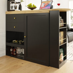 Abrihome Swivel Bar Table With 2 Drawers, Sliding Door Cabinet & 3-Tier Open Storage (105 X 39 X 102 Cm)  For Dining Room, Living Room - thumbnail 2