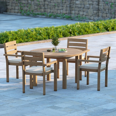 Eterna Eden Teak Garden Outdoor Dining Table & 4 Seat Chair Set - With Black Cushions - image 1
