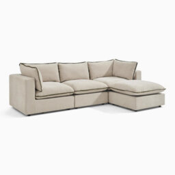 Furniturebox Uk Echo Cream & Green Trim Linen-Look Fabric 3 Seater Modular Chaise Sofa - thumbnail 6