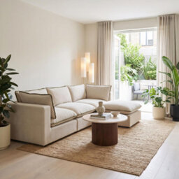 Furniturebox Uk Echo Cream & Green Trim Linen-Look Fabric 3 Seater Modular Chaise Sofa - thumbnail 5
