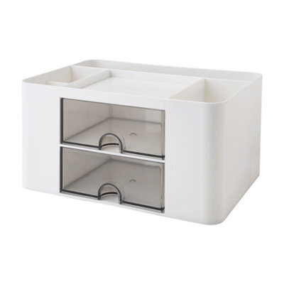 Living And Home White And Grey Plastic Multi-Compartment Desktop Storage Organiser With Drawers, 195mm W - image 1
