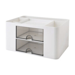 Living And Home White And Grey Plastic Multi-Compartment Desktop Storage Organiser With Drawers, 195mm W