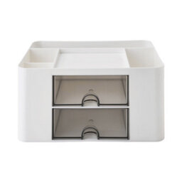 Living And Home White And Grey Plastic Multi-Compartment Desktop Storage Organiser With Drawers, 195mm W - thumbnail 2