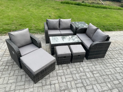 Fimous 8 Seater Rattan Outdoor Garden Furniture Sofa Set Patio Table & Chairs Set With Side Table 3 Footstools - image 1