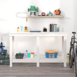 Berkfield Rustic Work Bench White 140X50X80 Cm Solid Wood Pine - thumbnail 3