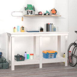 Berkfield Rustic Work Bench White 140X50X80 Cm Solid Wood Pine - thumbnail 2
