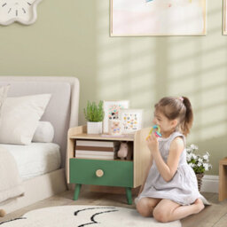 Aiyaplay Kids Bedside Table With Drawer And Open Storage Shelf, Green - thumbnail 1