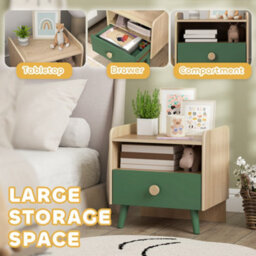 Aiyaplay Kids Bedside Table With Drawer And Open Storage Shelf, Green - thumbnail 4