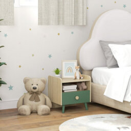 Aiyaplay Kids Bedside Table With Drawer And Open Storage Shelf, Green - thumbnail 2