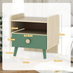 Aiyaplay Kids Bedside Table With Drawer And Open Storage Shelf, Green - thumbnail 3