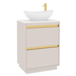 Royal Bathrooms Orion 600mm Warm Taupe Floor Standing Plain White Countertop Vanity Unit 2 Drawer With Amaze Basin & Brushed Brass Accent Trim - thumbnail 6