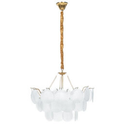 Wyld And Coco Glamour Lighting 56Cm Brass Metal And Frosted Glass Chandelier, Warm Ambient Glow - thumbnail 5