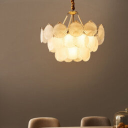 Wyld And Coco Glamour Lighting 56Cm Brass Metal And Frosted Glass Chandelier, Warm Ambient Glow - thumbnail 2