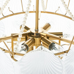 Wyld And Coco Glamour Lighting 56Cm Brass Metal And Frosted Glass Chandelier, Warm Ambient Glow - thumbnail 7
