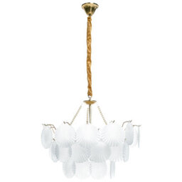 Wyld And Coco Glamour Lighting 56Cm Brass Metal And Frosted Glass Chandelier, Warm Ambient Glow - thumbnail 1