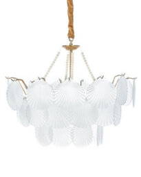 Wyld And Coco Glamour Lighting 56Cm Brass Metal And Frosted Glass Chandelier, Warm Ambient Glow - thumbnail 3