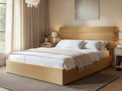 Solace+Co Atlas Kingsize Ottoman Bed Sand Velvet - image 1