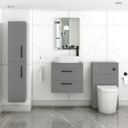 Royal Bathrooms Turin 600mm Wall Mounted Bathroom Vanity Unit With Sink 2 Drawer Indigo Grey Gloss & Lyon Countertop Basin - thumbnail 3