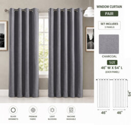 Aspire Homeware Charcoal Linen 100% Blackout Curtain - Thermal Insulated Eyelet Room Darkening Curtain Pair (W)117Cm X (D)137Cm - thumbnail 8