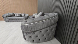 Ambassador Grey Velvet Sofa Set 3 And 2 Seater Chrome Accent Living Interior - thumbnail 5