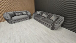 Ambassador Grey Velvet Sofa Set 3 And 2 Seater Chrome Accent Living Interior - thumbnail 4