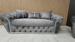 Ambassador Grey Velvet Sofa Set 3 And 2 Seater Chrome Accent Living Interior - thumbnail 2