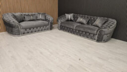 Ambassador Grey Velvet Sofa Set 3 And 2 Seater Chrome Accent Living Interior - thumbnail 9