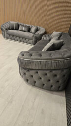 Ambassador Grey Velvet Sofa Set 3 And 2 Seater Chrome Accent Living Interior - thumbnail 7