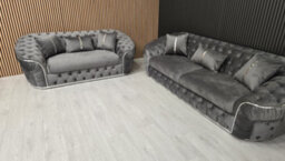 Ambassador Grey Velvet Sofa Set 3 And 2 Seater Chrome Accent Living Interior - thumbnail 6