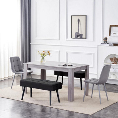 Kosy Koala Modern Rectangle Dining Table Set With 2 Grey Velvet Chairs And 2 Black Benches Dining Room Furniture - image 1