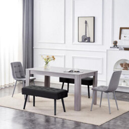Kosy Koala Modern Rectangle Dining Table Set With 2 Grey Velvet Chairs And 2 Black Benches Dining Room Furniture - thumbnail 1