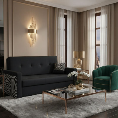 Viva Mel Iii Living Room Sofa Bed With Wavy Springs Wooden Legs Wooden Frame And Bedding Storage 160X98X86Cm Black - image 1