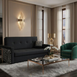 Viva Mel Iii Living Room Sofa Bed With Wavy Springs Wooden Legs Wooden Frame And Bedding Storage 160X98X86Cm Black - thumbnail 1