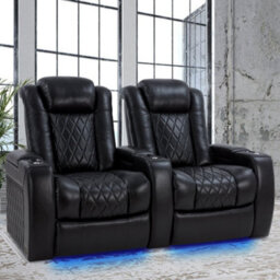 Valencia Tuscany Xl Home Theater Seating Row Of 4 Loveseat Left Midnight Black Nappa Leather Power Headrest - thumbnail 2