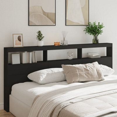 Berkfield Headboard Cabinet With Led Black 220X17X102 Cm - image 1