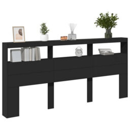 Berkfield Headboard Cabinet With Led Black 220X17X102 Cm - thumbnail 5