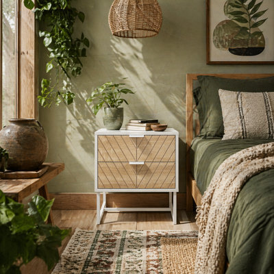 Wyld Haus Loni White And Natural Oak Bedside Table - 2 Drawers, White Handles - image 1