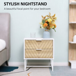 Wyld Haus Loni White And Natural Oak Bedside Table - 2 Drawers, White Handles - thumbnail 5