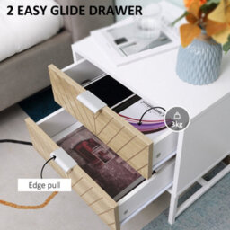 Wyld Haus Loni White And Natural Oak Bedside Table - 2 Drawers, White Handles - thumbnail 6