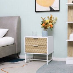Wyld Haus Loni White And Natural Oak Bedside Table - 2 Drawers, White Handles - thumbnail 3