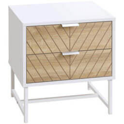 Wyld Haus Loni White And Natural Oak Bedside Table - 2 Drawers, White Handles - thumbnail 2
