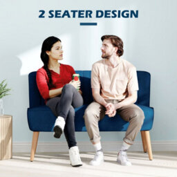 Wyld Haus Haleco Dark Blue Velvet-Feel 2-Seater Loveseat With Panel-Tufted Back And Natural Wooden Legs - thumbnail 7