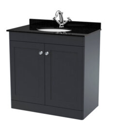 Balterley Swynnerton Traditional 2 Door Floor Standing Vanity Unit With Marble Basin, Dark Grey, 800mm - thumbnail 1