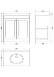 Balterley Swynnerton Traditional 2 Door Floor Standing Vanity Unit With Marble Basin, Dark Grey, 800mm - thumbnail 2