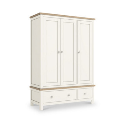 Farro Coconut White Triple Wardrobe With Washed Oak Top - By Roseland Furniture - image 1