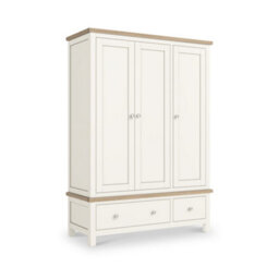 Farro Coconut White Triple Wardrobe With Washed Oak Top - By Roseland Furniture - thumbnail 1