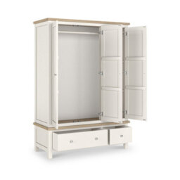 Farro Coconut White Triple Wardrobe With Washed Oak Top - By Roseland Furniture - thumbnail 4