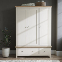 Farro Coconut White Triple Wardrobe With Washed Oak Top - By Roseland Furniture - thumbnail 2