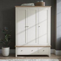 Farro Coconut White Triple Wardrobe With Washed Oak Top - By Roseland Furniture - thumbnail 6